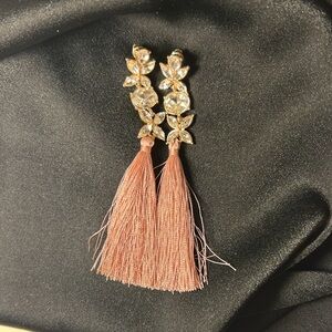 Elegant Gold and rhinestone and Pink Tassel Earrings